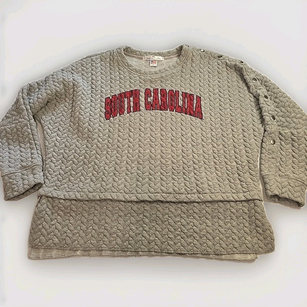 Women's Flying Colors Sweater‎ Size Large L Lagenlook Soft Gray South Carolina